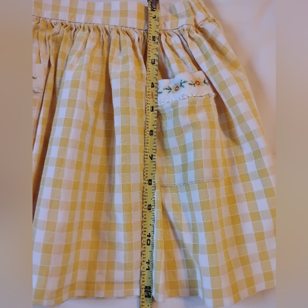 Jacadi French Cottage Farm Skirt Girl Yellow Gingham Check Pocket Flower 4t 5t - Picture 8 of 9